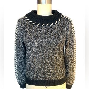 Custom design Hand knitted wool blend metallic sweater black gray size small
